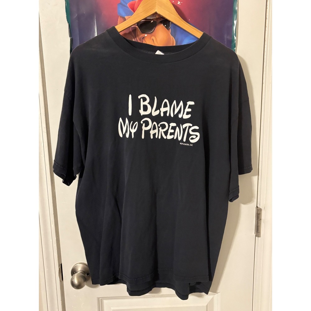 Vintage Ephemera I Blame My Parents Graphic T-Shirt  XL Black Delta Pro Weight